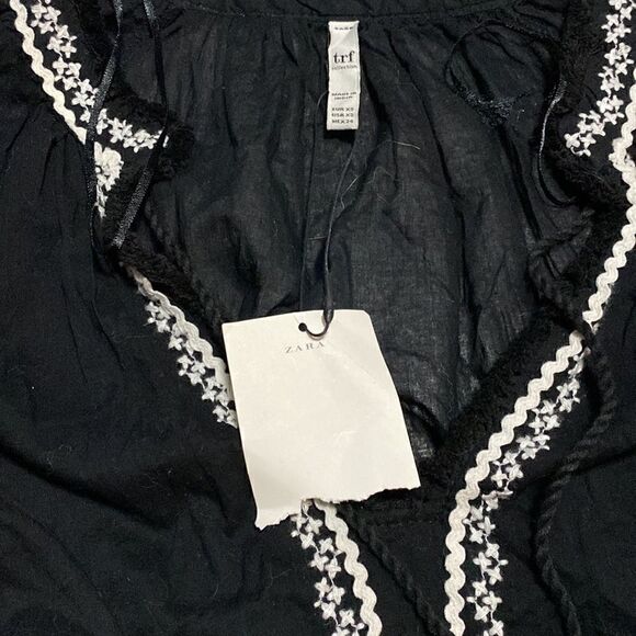 𝅺ZARA black embroidered Pom poms tunic top Sz XS - Picture 8 of 9